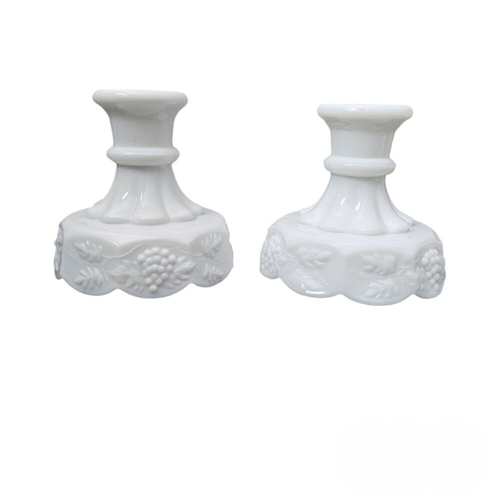 Westmoreland Milk Glass Paneled Grape Vintage White Candlestick Holder